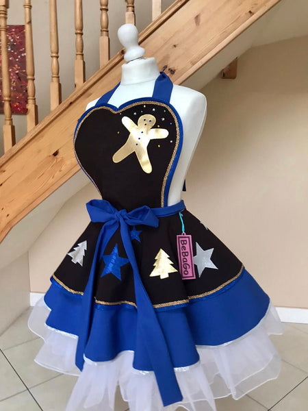 Festive Brown and Royal Blue Christmas Apron Cosplay Costume