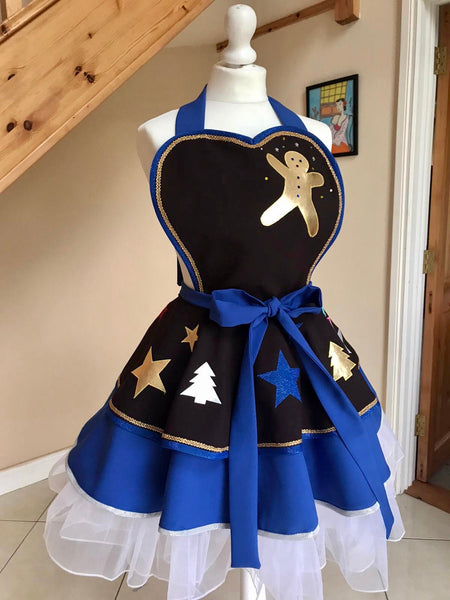Festive Brown and Royal Blue Christmas Apron Cosplay Costume