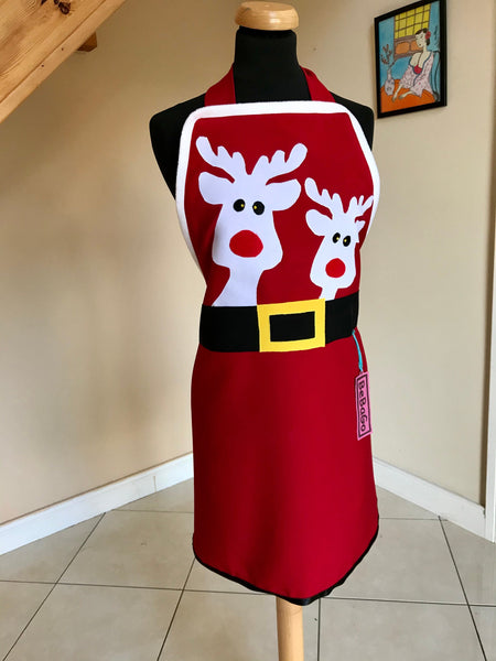 Christmas miss Santa Apron, Festive Christmas Apron, Reindeer Christmas apron