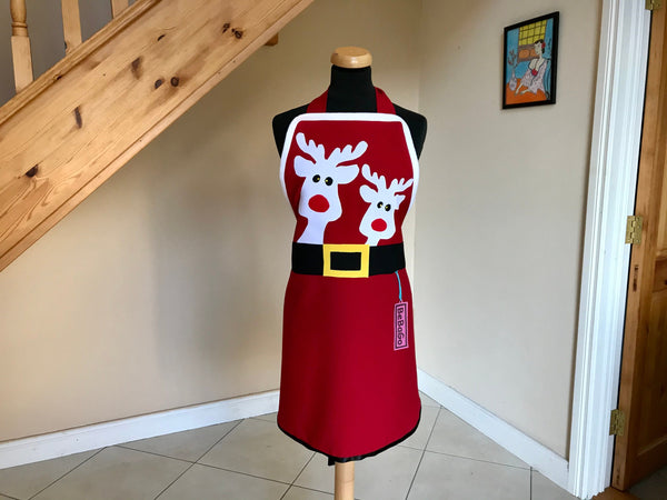 Christmas miss Santa Apron, Festive Christmas Apron, Reindeer Christmas apron