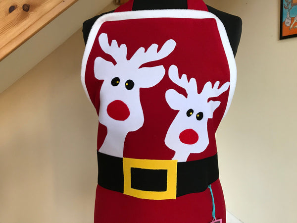 Christmas miss Santa Apron, Festive Christmas Apron, Reindeer Christmas apron