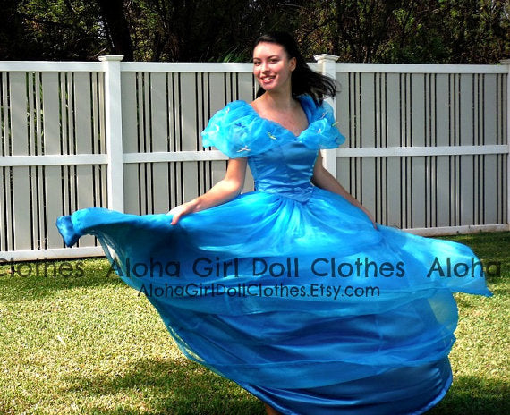 Gown Dress for Girls Teens Adults w Choice of Butterflies or Bows Cinderella 2015 Princess Costume