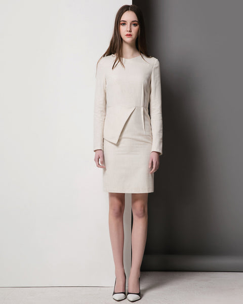 Kate Middleton inspired ivory dress Formal tailored Workdress Peplum dress Custom made dress Civil wedding short dress Tweed Dress