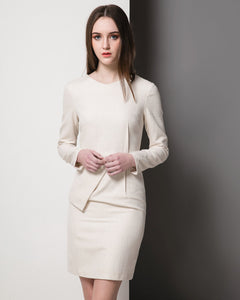 Kate Middleton inspired ivory dress Formal tailored Workdress Peplum dress Custom made dress Civil wedding short dress Tweed Dress