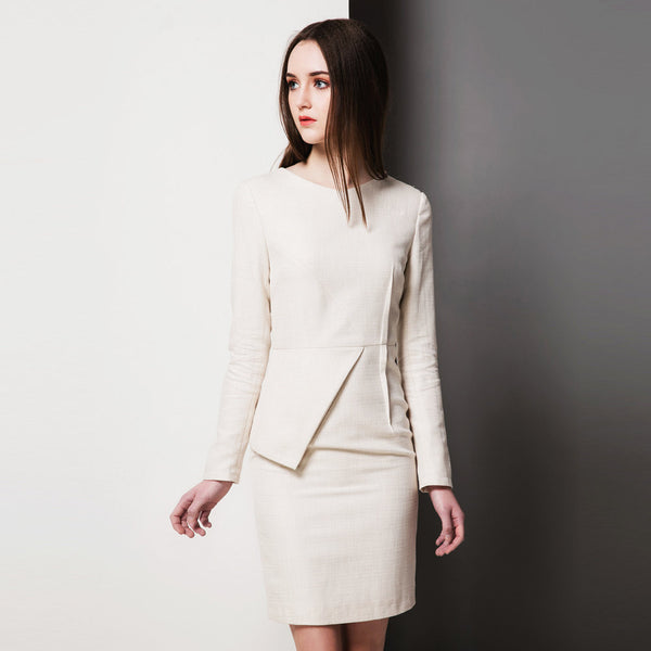 Kate Middleton inspired ivory dress Formal tailored Workdress Peplum dress Custom made dress Civil wedding short dress Tweed Dress