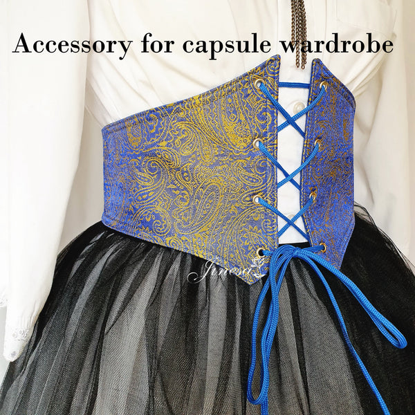 Capsule wardrobe trendy accessory Waist corset belt for wedding cosplay renaissance Corset belt blue gold custom