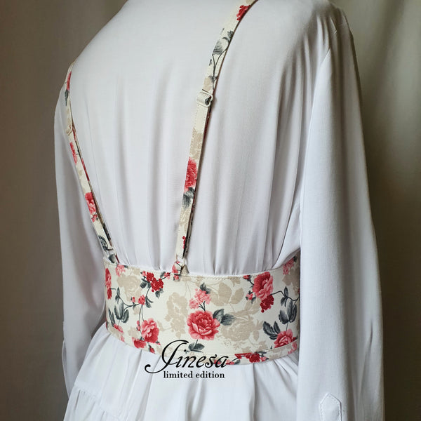 Wedding cosplay renaissance Gift for her Corset vest tapestry with floral print on the straps Waist corset for prom