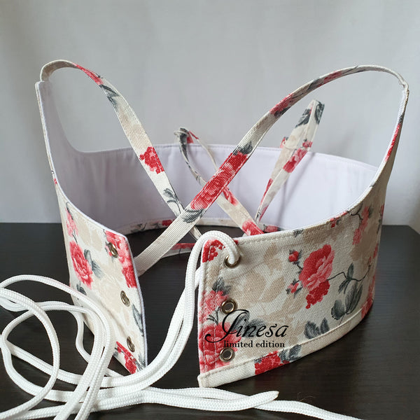 Wedding cosplay renaissance Gift for her Corset vest tapestry with floral print on the straps Waist corset for prom
