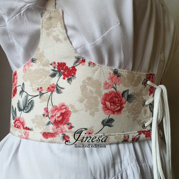 Wedding cosplay renaissance Gift for her Corset vest tapestry with floral print on the straps Waist corset for prom