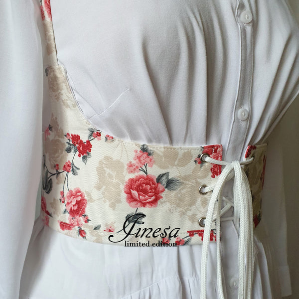 Wedding cosplay renaissance Gift for her Corset vest tapestry with floral print on the straps Waist corset for prom