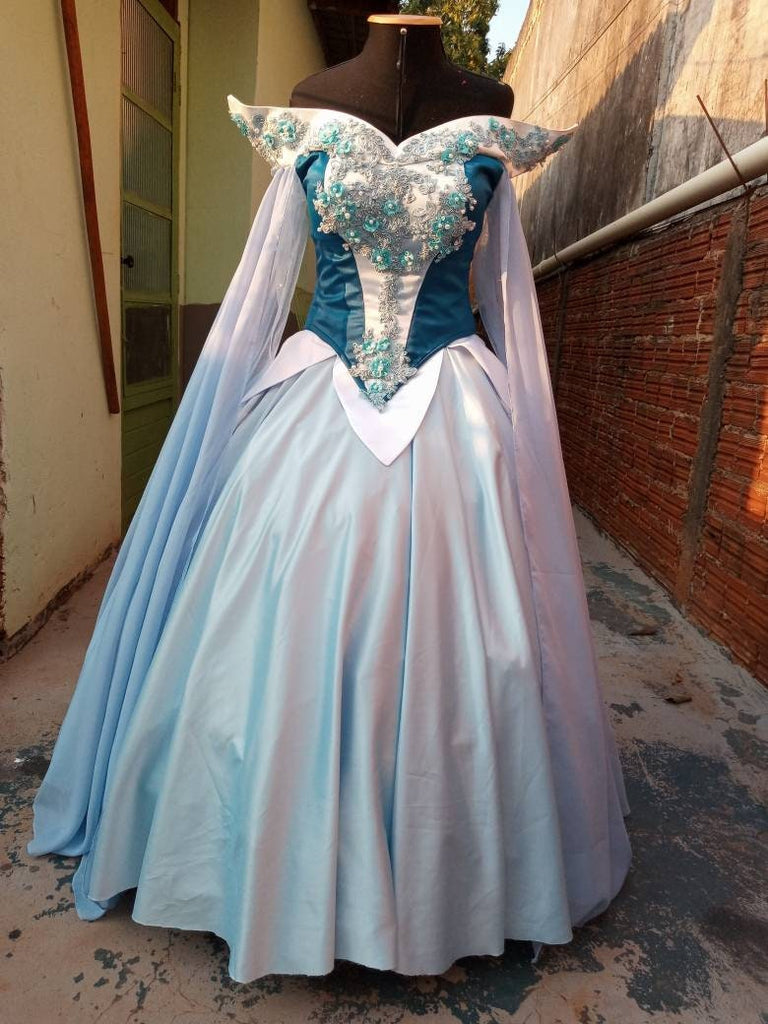 Sleeping Beauty princess hoopskirt Cosplay Aurora Blue dress costume a – Cosplayrr
