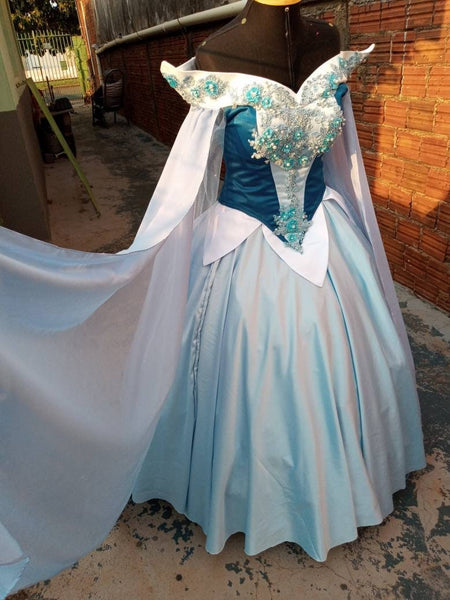 Sleeping Beauty princess hoopskirt Cosplay Aurora Blue dress costume adult