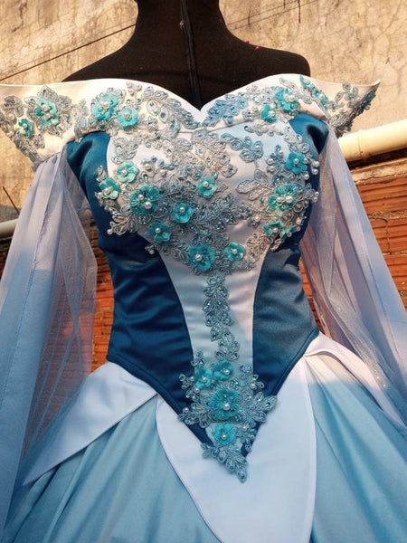 Sleeping Beauty princess hoopskirt Cosplay Aurora Blue dress costume adult