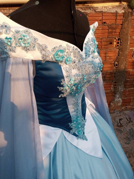 Sleeping Beauty princess hoopskirt Cosplay Aurora Blue dress costume adult