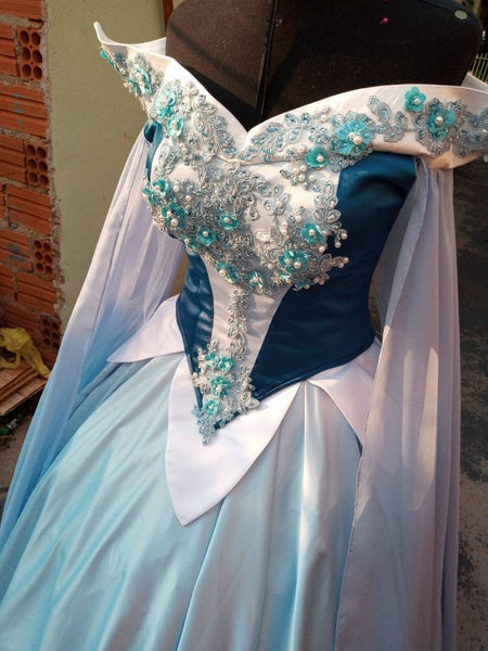 Sleeping Beauty princess hoopskirt Cosplay Aurora Blue dress costume adult