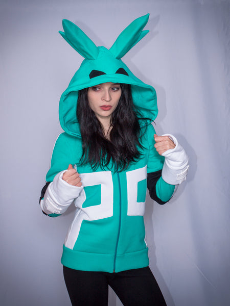 Green rabbit xD male or female cut Cosplay Hoodie