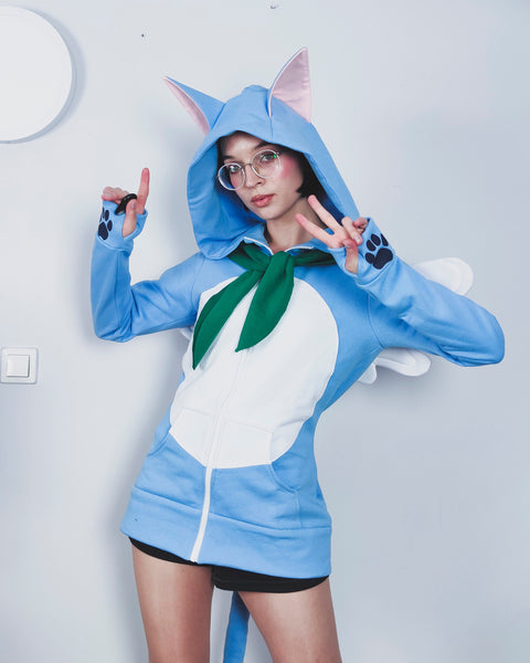 BLUE CAT male or female cut Cosplay hoodie