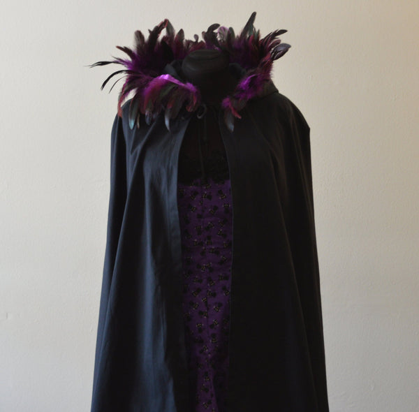 Feather Carnival Purple theatre vampire woman Costume Cape with hood Pagan Druid Handmade