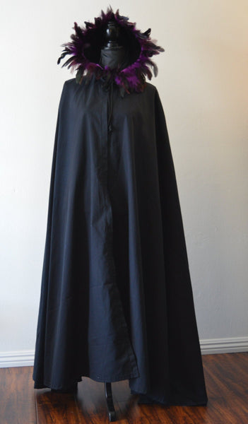Feather Carnival Purple theatre vampire woman Costume Cape with hood Pagan Druid Handmade