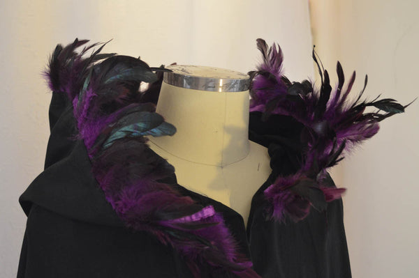 Feather Carnival Purple theatre vampire woman Costume Cape with hood Pagan Druid Handmade