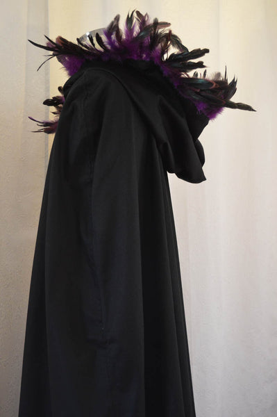 Feather Carnival Purple theatre vampire woman Costume Cape with hood Pagan Druid Handmade