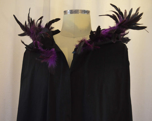 Feather Carnival Purple theatre vampire woman Costume Cape with hood Pagan Druid Handmade
