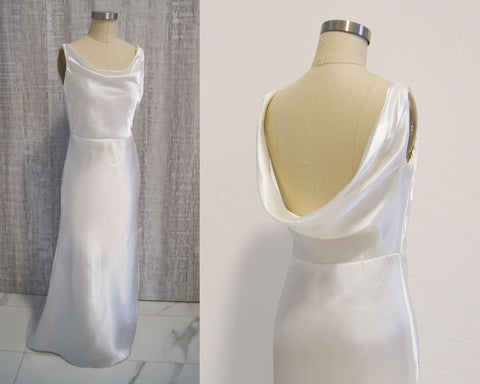1930s inspired satin gown bias cut satin wedding dress 30s vintage inspired backless wedding dress custom bridal Cowl neck bridal gown