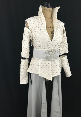 Inspired by Once Upon a Time Snow White Cosplay Costume Adult Cream Beaded Jacket and Belt