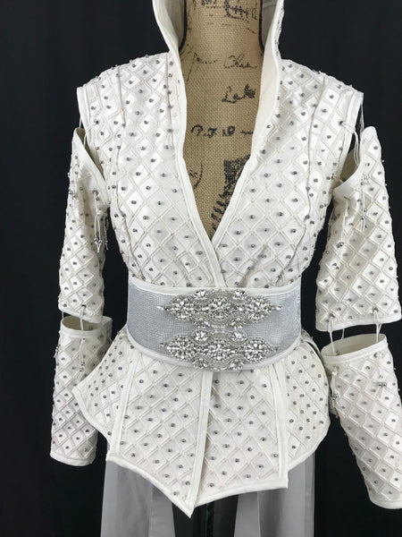 Inspired by Once Upon a Time Snow White Cosplay Costume Adult Cream Beaded Jacket and Belt
