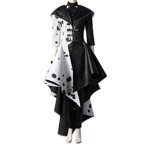 2021 Cruella Wig Dresses Outfit Women Custom Size Cruella Cosplay Costume