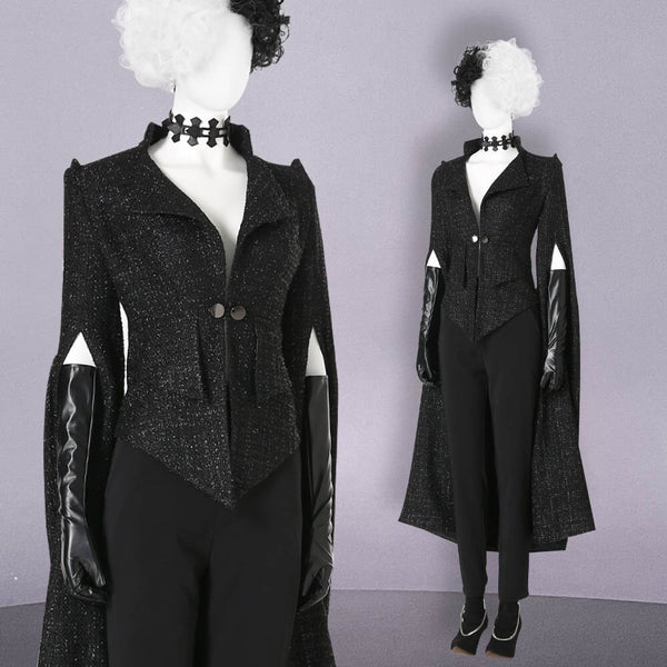 Costume Suit Movie Cruella De Vil Suit Halloween Cosplay Party Suit Cruella De Vil Cosplay Black Coat