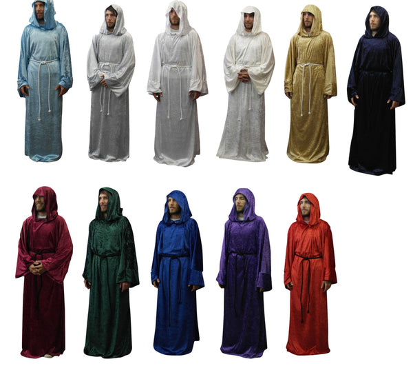 Monk Pagan Wizard Knight Crushed Velvet Unisex Adult Robe with Hood
