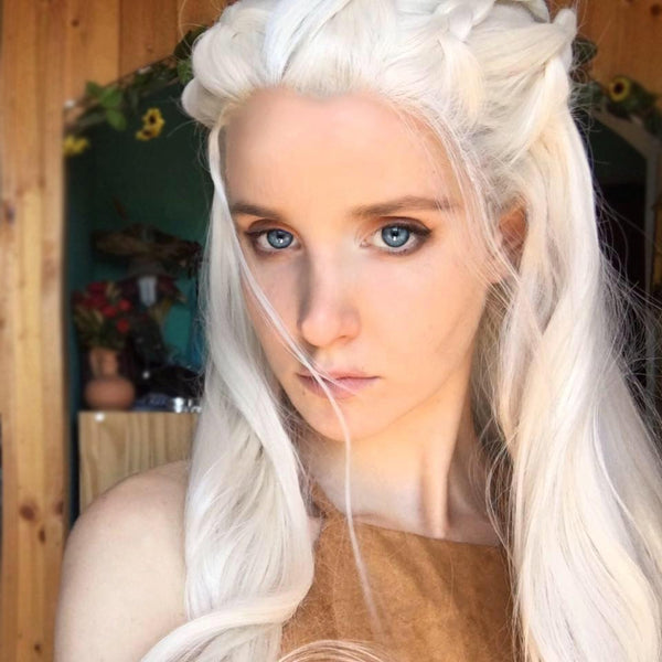 White Blonde Braided Curly WIg Princess Cosplay Daenerys Wig