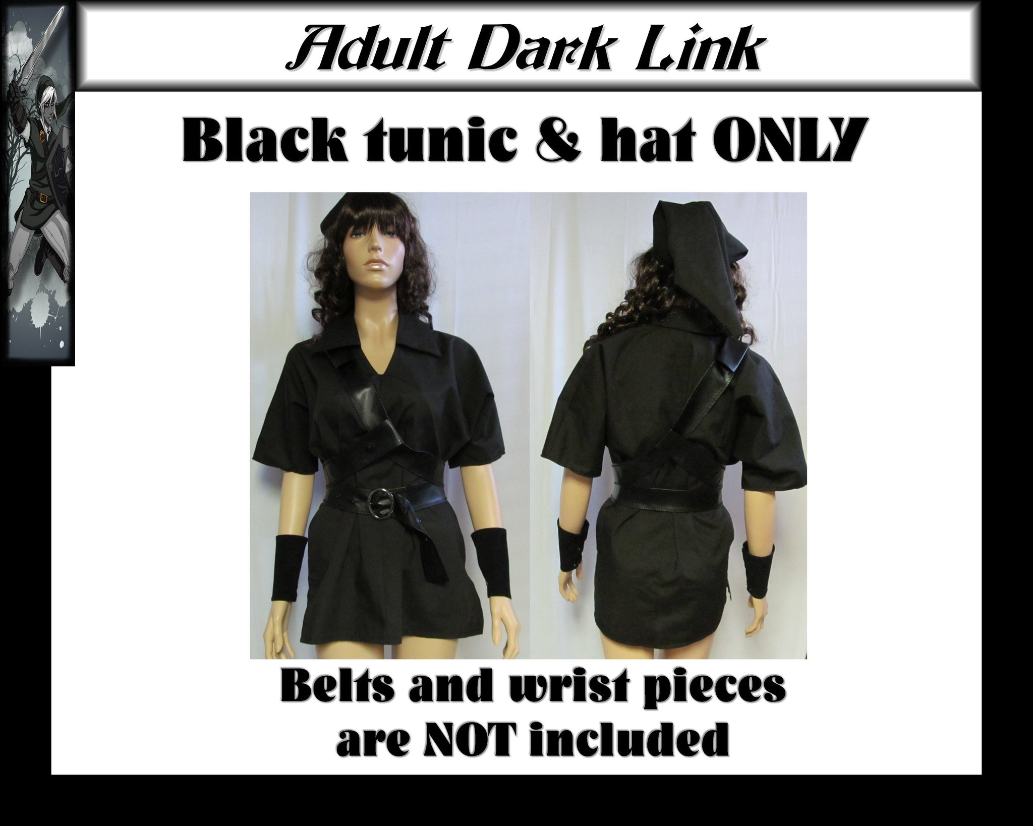 No belts Cosplay Costume Adult Men's Women's XS S M L XL Dark Link Legend of Zelda Black Tunic and hat ONLY