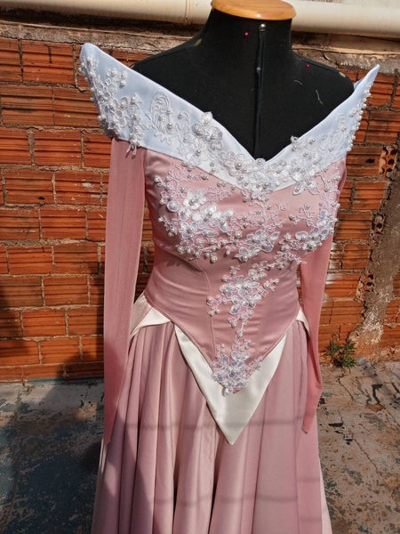 Costume adult princess customade Cosplay Aurora pink dress