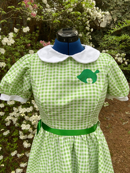50’s Style Dress with Peter Pan Collar Adult Green and White Plaid Checkered Gingham Dapper