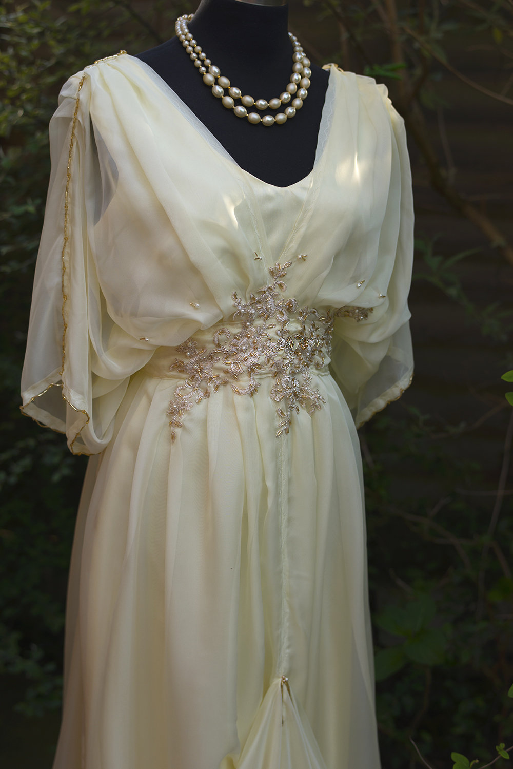 Alernative yellow cream wedding dress for Titanic Steampunk themed wedding Edwardian era dress plus size Downton Abbey inspired