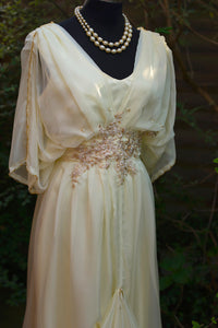 Alernative yellow cream wedding dress for Titanic Steampunk themed wedding Edwardian era dress plus size Downton Abbey inspired