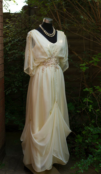 Alernative yellow cream wedding dress for Titanic Steampunk themed wedding Edwardian era dress plus size Downton Abbey inspired
