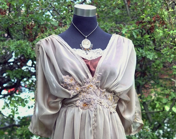 Alternative wedding dress Steampunk wedding Titani Somewhere in time Edwardian taupe dress Downton Abbey inspired Brown bridesmaids dress