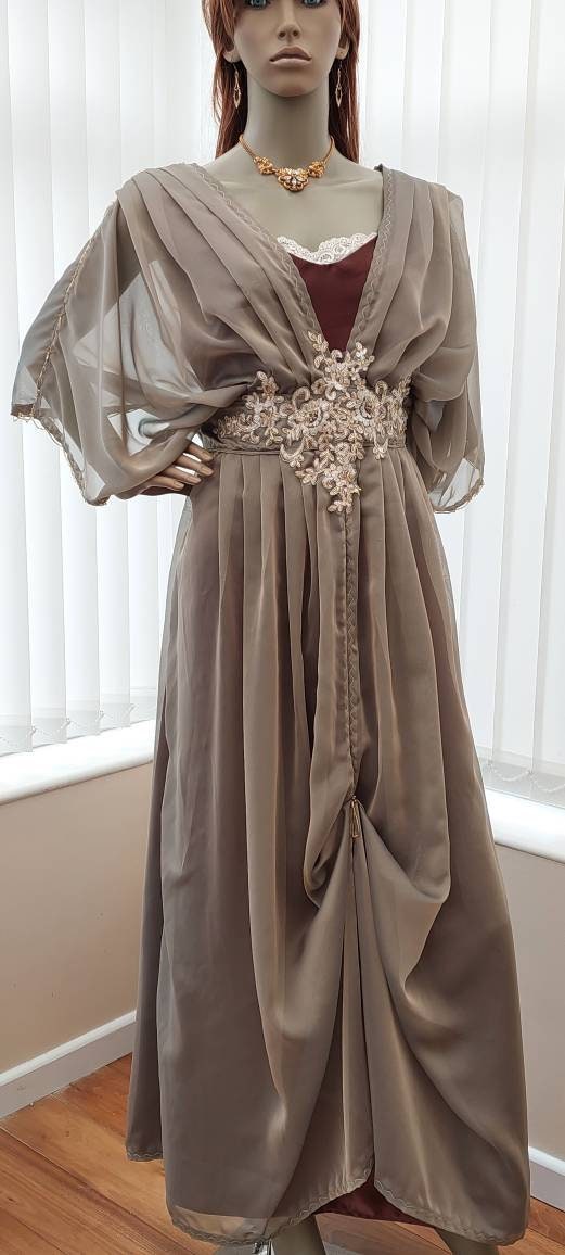 Alternative wedding dress Steampunk wedding Titani Somewhere in time Edwardian taupe dress Downton Abbey inspired Brown bridesmaids dress