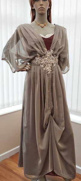 Alternative wedding dress Steampunk wedding Titani Somewhere in time Edwardian taupe dress Downton Abbey inspired Brown bridesmaids dress