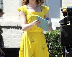 Movie dress Mia Yellow Floral Dress 60s dress Swing dress vintage 60s dress custom made dress Emma Stone inspired yellow swing dress