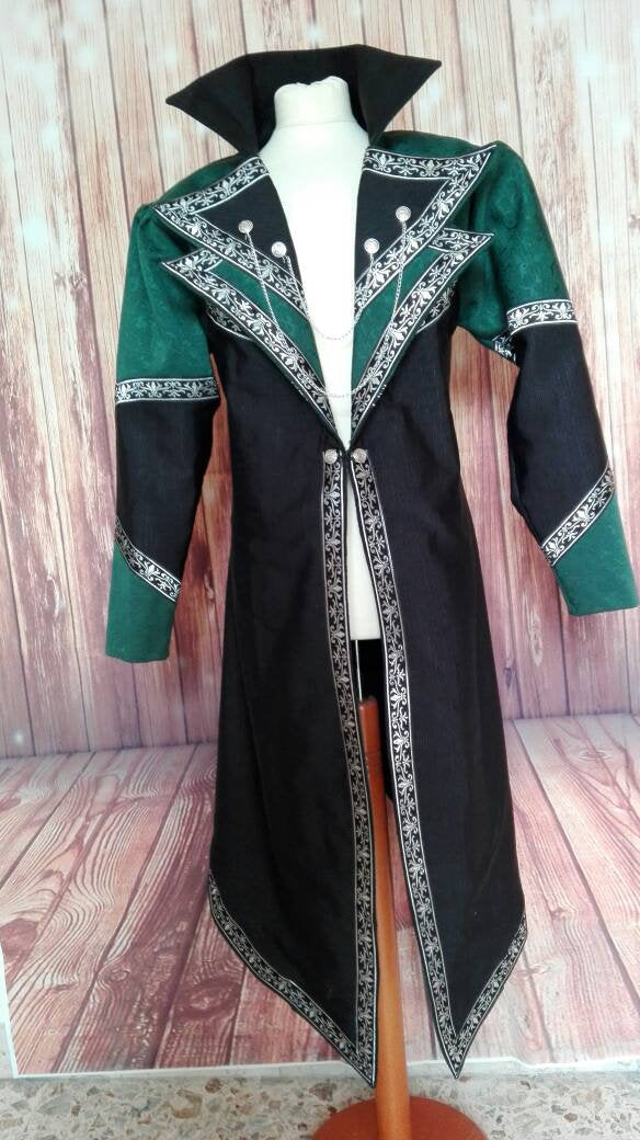 Coat overcoat two tone jacket steampunk grv larp nerd boyfriend gift Fantasy jacket gothic redingotte warrior livery