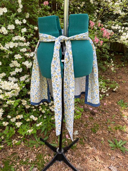 Handmade Floral Apron Blue and Yellow Flowers 50s Vintage or Retro Style