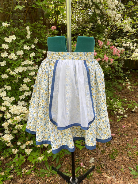 Handmade Floral Apron Blue and Yellow Flowers 50s Vintage or Retro Style