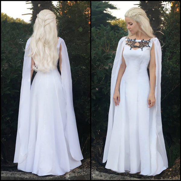 Dragon Necklace Gown Cape Cosplay Costume Sale Game of Thrones White Meereen Dress