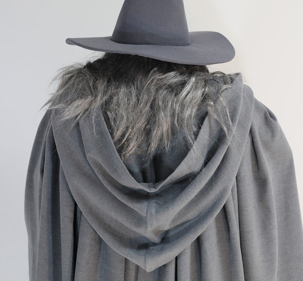 Cosplay costume handmade custom Gandalf cloak hooded gray wool hat beard Lord of rings
