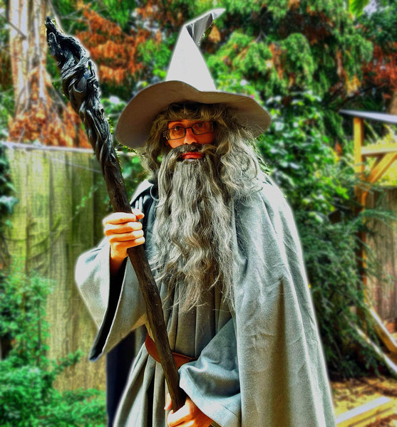 Cosplay costume handmade custom Gandalf cloak hooded gray wool hat beard Lord of rings
