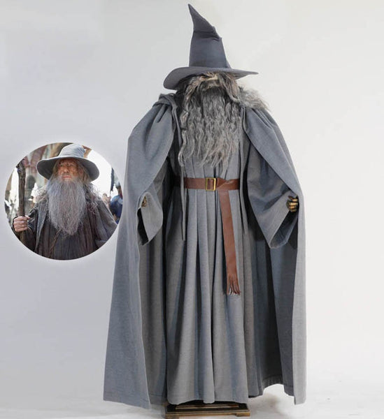 Cloak hooded grey wool wizard hat beard Lord of rings handmade custom Gandalf grey costume cosplay